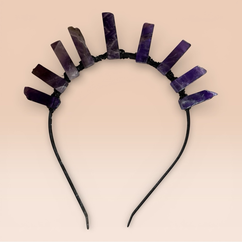 Amethyst Stone and Black Wire Headband - Picture 2 of 12